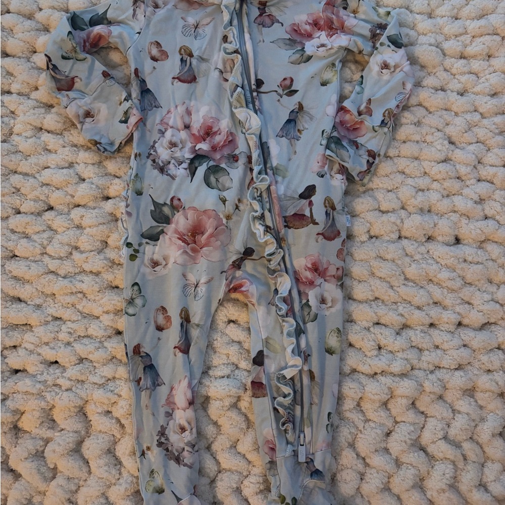 Posh Peanut Floral Kids Footie - Pink and Green